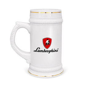 Кружка пивная с принтом Logo lamborghini в Новосибирске,  керамика (Материал выдерживает высокую температуру, стоит избегать резкого перепада температур) |  объем 630 мл | lamborghini | автомобиль lamborghini | ламборджини | ламборджини автомобиль | логотип lamborghini | логотип ламборджини