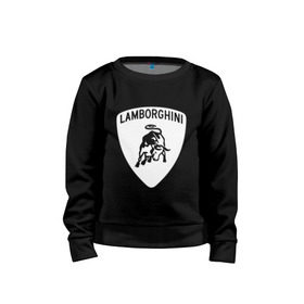 Детский свитшот хлопок с принтом Lamborghini лого в Новосибирске, 100% хлопок | круглый вырез горловины, эластичные манжеты, пояс и воротник | Тематика изображения на принте: lamborghini | автомобиль lamborghini | ламборджини | ламборджини автомобиль | логотип lamborghini | логотип ламборджини