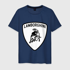 Мужская футболка хлопок с принтом Lamborghini лого в Новосибирске, 100% хлопок | прямой крой, круглый вырез горловины, длина до линии бедер, слегка спущенное плечо. | Тематика изображения на принте: lamborghini | автомобиль lamborghini | ламборджини | ламборджини автомобиль | логотип lamborghini | логотип ламборджини