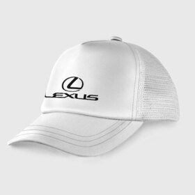 Детская кепка тракер с принтом Lexus logo в Новосибирске, Козырек - 100% хлопок. Кепка - 100% полиэстер, Задняя часть - сетка | универсальный размер, пластиковая застёжка | Тематика изображения на принте: lexus | автобренды | автолюбителям | бренд | лексус | логотип