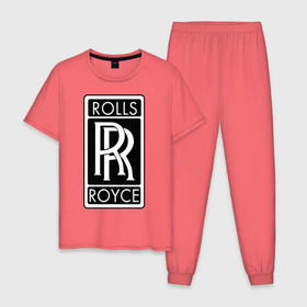 Мужская пижама хлопок с принтом Rolls-Royce в Новосибирске, 100% хлопок | брюки и футболка прямого кроя, без карманов, на брюках мягкая резинка на поясе и по низу штанин
 | rolls royce | rr | автобренды | автолюбителям | бренд | логотип | ролл ройс | ролс ройс