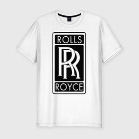 Мужская футболка премиум с принтом Rolls-Royce в Новосибирске, 92% хлопок, 8% лайкра | приталенный силуэт, круглый вырез ворота, длина до линии бедра, короткий рукав | rolls royce | rr | автобренды | автолюбителям | бренд | логотип | ролл ройс | ролс ройс