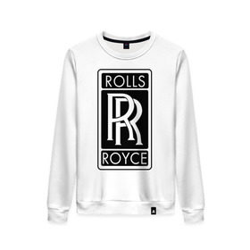 Женский свитшот хлопок с принтом Rolls-Royce в Новосибирске, 100% хлопок | прямой крой, круглый вырез, на манжетах и по низу широкая трикотажная резинка  | rolls royce | rr | автобренды | автолюбителям | бренд | логотип | ролл ройс | ролс ройс