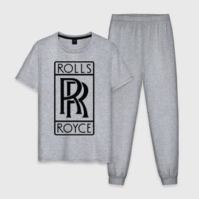 Мужская пижама хлопок с принтом Rolls-Royce logo в Новосибирске, 100% хлопок | брюки и футболка прямого кроя, без карманов, на брюках мягкая резинка на поясе и по низу штанин
 | rolls royce | rr | автобренды | автолюбителям | бренд | логотип | ролл ройс | ролс ройс