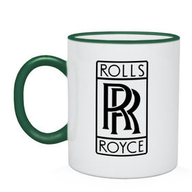 Кружка двухцветная с принтом Rolls-Royce logo в Новосибирске, керамика | объем — 330 мл, диаметр — 80 мм. Цветная ручка и кайма сверху, в некоторых цветах — вся внутренняя часть | Тематика изображения на принте: rolls royce | rr | автобренды | автолюбителям | бренд | логотип | ролл ройс | ролс ройс