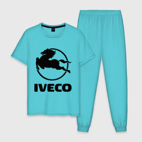 Мужская пижама хлопок с принтом Iveco в Новосибирске, 100% хлопок | брюки и футболка прямого кроя, без карманов, на брюках мягкая резинка на поясе и по низу штанин
 | iveco | автобренды | автолюбителям | бренд | ивеко | логотип