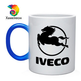 Кружка хамелеон с принтом Iveco в Новосибирске, керамика | меняет цвет при нагревании, емкость 330 мл | iveco | автобренды | автолюбителям | бренд | ивеко | логотип