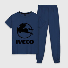 Женская пижама хлопок с принтом Iveco в Новосибирске, 100% хлопок | брюки и футболка прямого кроя, без карманов, на брюках мягкая резинка на поясе и по низу штанин | iveco | автобренды | автолюбителям | бренд | ивеко | логотип