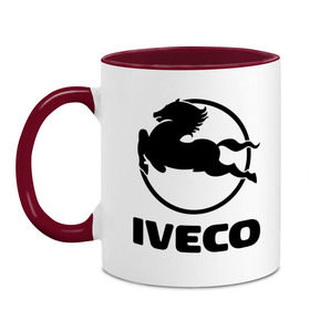 Кружка двухцветная с принтом Iveco в Новосибирске, керамика | объем — 330 мл, диаметр — 80 мм. Цветная ручка и кайма сверху, в некоторых цветах — вся внутренняя часть | Тематика изображения на принте: iveco | автобренды | автолюбителям | бренд | ивеко | логотип