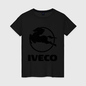 Женская футболка хлопок с принтом Iveco в Новосибирске, 100% хлопок | прямой крой, круглый вырез горловины, длина до линии бедер, слегка спущенное плечо | iveco | автобренды | автолюбителям | бренд | ивеко | логотип