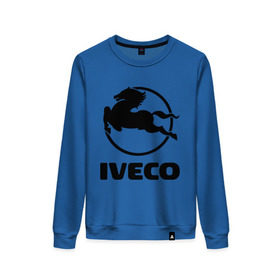 Женский свитшот хлопок с принтом Iveco в Новосибирске, 100% хлопок | прямой крой, круглый вырез, на манжетах и по низу широкая трикотажная резинка  | iveco | автобренды | автолюбителям | бренд | ивеко | логотип
