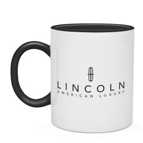 Кружка двухцветная с принтом Lincoln logo в Новосибирске, керамика | объем — 330 мл, диаметр — 80 мм. Цветная ручка и кайма сверху, в некоторых цветах — вся внутренняя часть | Тематика изображения на принте: lincoln | автобренды | автолюбителям | бренд | линкольн | логотип