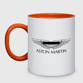 Кружка двухцветная с принтом Logo Aston Martin в Новосибирске, керамика | объем — 330 мл, диаметр — 80 мм. Цветная ручка и кайма сверху, в некоторых цветах — вся внутренняя часть | aston martin | автобренды | автолюбителям | астин мартин | астон мартин | бренд | для автовладельцев | для автолюбителей | логотип