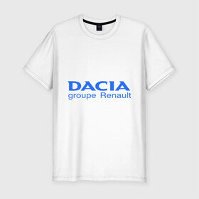 Мужская футболка премиум с принтом Dacia в Новосибирске, 92% хлопок, 8% лайкра | приталенный силуэт, круглый вырез ворота, длина до линии бедра, короткий рукав | dacia | автобренды | автолюбителям | бренд | дачия | для автовладельцев | для автолюбителей | логотип
