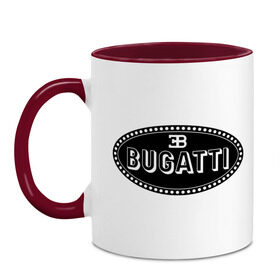 Кружка двухцветная с принтом Bugatti logo в Новосибирске, керамика | объем — 330 мл, диаметр — 80 мм. Цветная ручка и кайма сверху, в некоторых цветах — вся внутренняя часть | bugati | bugatti | автобренды | автолюбителям | бренд | бугати | бугатти | для автовладельцев | для автолюбителей | логотип