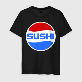 Мужская футболка хлопок с принтом Sushi Pepsi в Новосибирске, 100% хлопок | прямой крой, круглый вырез горловины, длина до линии бедер, слегка спущенное плечо. | Тематика изображения на принте: sushi | sushi pepsi | суши | суши пепси