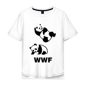 Мужская футболка хлопок Oversize с принтом Панда WWF Wrestling Challenge в Новосибирске, 100% хлопок | свободный крой, круглый ворот, “спинка” длиннее передней части | панда