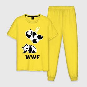 Мужская пижама хлопок с принтом Панда WWF Wrestling Challenge в Новосибирске, 100% хлопок | брюки и футболка прямого кроя, без карманов, на брюках мягкая резинка на поясе и по низу штанин
 | панда