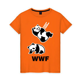 Женская футболка хлопок с принтом Панда WWF Wrestling Challenge в Новосибирске, 100% хлопок | прямой крой, круглый вырез горловины, длина до линии бедер, слегка спущенное плечо | панда