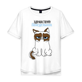 Мужская футболка хлопок Oversize с принтом Здравствуй, понедельник в Новосибирске, 100% хлопок | свободный крой, круглый ворот, “спинка” длиннее передней части | grumpy cat | интернет приколы | кот | котенок | кошка | кошки | понедельник | приколы | тарда | угрюмый кот