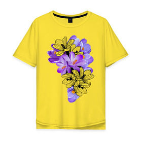 Мужская футболка хлопок Oversize с принтом Krokus в Новосибирске, 100% хлопок | свободный крой, круглый ворот, “спинка” длиннее передней части | Тематика изображения на принте: девушкам | крокус | лепестки | цветочки | цветы