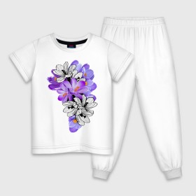 Детская пижама хлопок с принтом Krokus в Новосибирске, 100% хлопок |  брюки и футболка прямого кроя, без карманов, на брюках мягкая резинка на поясе и по низу штанин
 | Тематика изображения на принте: девушкам | крокус | лепестки | цветочки | цветы
