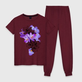 Женская пижама хлопок с принтом Krokus в Новосибирске, 100% хлопок | брюки и футболка прямого кроя, без карманов, на брюках мягкая резинка на поясе и по низу штанин | Тематика изображения на принте: девушкам | крокус | лепестки | цветочки | цветы