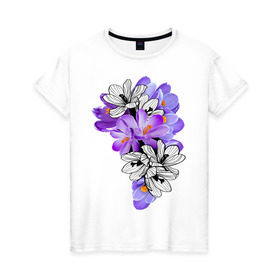 Женская футболка хлопок с принтом Krokus в Новосибирске, 100% хлопок | прямой крой, круглый вырез горловины, длина до линии бедер, слегка спущенное плечо | Тематика изображения на принте: девушкам | крокус | лепестки | цветочки | цветы