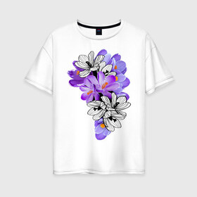 Женская футболка хлопок Oversize с принтом Krokus в Новосибирске, 100% хлопок | свободный крой, круглый ворот, спущенный рукав, длина до линии бедер
 | девушкам | крокус | лепестки | цветочки | цветы