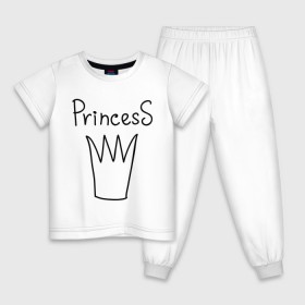 Детская пижама хлопок с принтом PrincesS picture в Новосибирске, 100% хлопок |  брюки и футболка прямого кроя, без карманов, на брюках мягкая резинка на поясе и по низу штанин
 | Тематика изображения на принте: princess | девушкам | для девушек | корона | подарок девушке