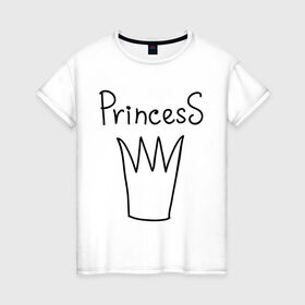 Женская футболка хлопок с принтом PrincesS picture в Новосибирске, 100% хлопок | прямой крой, круглый вырез горловины, длина до линии бедер, слегка спущенное плечо | Тематика изображения на принте: princess | девушкам | для девушек | корона | подарок девушке