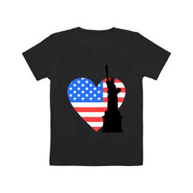 Детская футболка хлопок с принтом Люблю Америку в Новосибирске, 100% хлопок | круглый вырез горловины, полуприлегающий силуэт, длина до линии бедер | usa | америка | люблю америку | статуя свободы | сша | штаты | я люблю америку