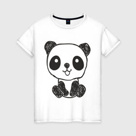 Женская футболка хлопок с принтом Панда рисунок в Новосибирске, 100% хлопок | прямой крой, круглый вырез горловины, длина до линии бедер, слегка спущенное плечо | панда