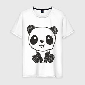 Мужская футболка хлопок с принтом Панда рисунок в Новосибирске, 100% хлопок | прямой крой, круглый вырез горловины, длина до линии бедер, слегка спущенное плечо. | панда