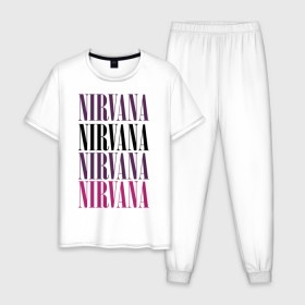 Мужская пижама хлопок с принтом Get Nirvana в Новосибирске, 100% хлопок | брюки и футболка прямого кроя, без карманов, на брюках мягкая резинка на поясе и по низу штанин
 | music | nirvana | rock | нирвана