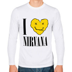 Мужской лонгслив хлопок с принтом I love Nirvana в Новосибирске, 100% хлопок |  | Тематика изображения на принте: i love nirvana | nirvana | нирвана | я люблю нирвану