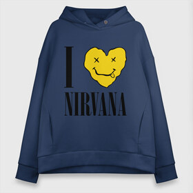 Женское худи Oversize хлопок с принтом I love Nirvana в Новосибирске, френч-терри — 70% хлопок, 30% полиэстер. Мягкий теплый начес внутри —100% хлопок | боковые карманы, эластичные манжеты и нижняя кромка, капюшон на магнитной кнопке | i love nirvana | nirvana | нирвана | я люблю нирвану