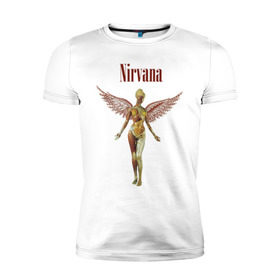 Мужская футболка премиум с принтом Like an angel в Новосибирске, 92% хлопок, 8% лайкра | приталенный силуэт, круглый вырез ворота, длина до линии бедра, короткий рукав | kurt kobain | nirvana | курт кобейн | музыкальные группы | нирвана | рок группы
