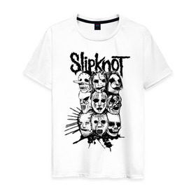 Мужская футболка хлопок с принтом Slipknot black and white в Новосибирске, 100% хлопок | прямой крой, круглый вырез горловины, длина до линии бедер, слегка спущенное плечо. | Тематика изображения на принте: media | metall | punk | rock | slipknot | метал | металл | нью метал | панк | панк рок | рок | слипкнот
