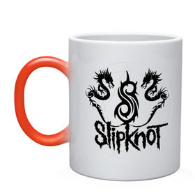 Кружка хамелеон с принтом Slipknot dragons logo в Новосибирске, керамика | меняет цвет при нагревании, емкость 330 мл | metall | punk | rock | slipknot | метал | металл | нью метал | панк | панк рок | рок | слипкнот