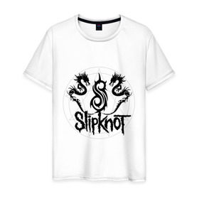 Мужская футболка хлопок с принтом Slipknot dragons logo в Новосибирске, 100% хлопок | прямой крой, круглый вырез горловины, длина до линии бедер, слегка спущенное плечо. | metall | punk | rock | slipknot | метал | металл | нью метал | панк | панк рок | рок | слипкнот