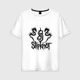 Женская футболка хлопок Oversize с принтом Slipknot dragons logo в Новосибирске, 100% хлопок | свободный крой, круглый ворот, спущенный рукав, длина до линии бедер
 | metall | punk | rock | slipknot | метал | металл | нью метал | панк | панк рок | рок | слипкнот