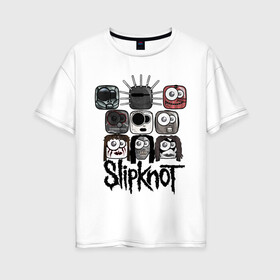 Женская футболка хлопок Oversize с принтом Slipknot masks в Новосибирске, 100% хлопок | свободный крой, круглый ворот, спущенный рукав, длина до линии бедер
 | metall | метал | металл | нью метал | слипкнот