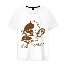 Мужская футболка хлопок с принтом Evil monkey (злая обезьяна) в Новосибирске, 100% хлопок | прямой крой, круглый вырез горловины, длина до линии бедер, слегка спущенное плечо. | monkey | животные | мартышка | обезьяна