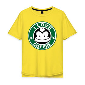 Мужская футболка хлопок Oversize с принтом I love coffee (я люблю кофе) в Новосибирске, 100% хлопок | свободный крой, круглый ворот, “спинка” длиннее передней части | Тематика изображения на принте: 