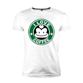 Мужская футболка премиум с принтом I love coffee (я люблю кофе) в Новосибирске, 92% хлопок, 8% лайкра | приталенный силуэт, круглый вырез ворота, длина до линии бедра, короткий рукав | Тематика изображения на принте: 