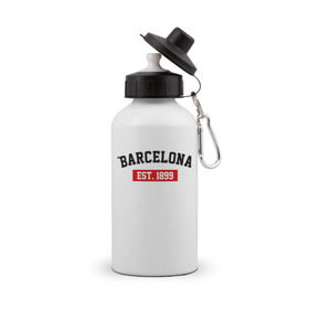 Бутылка спортивная с принтом FC Barcelona Est. 1899 в Новосибирске, металл | емкость — 500 мл, в комплекте две пластиковые крышки и карабин для крепления | barcelona | fc barcelona | барселона | фк барселона