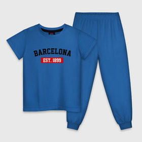 Детская пижама хлопок с принтом FC Barcelona Est. 1899 в Новосибирске, 100% хлопок |  брюки и футболка прямого кроя, без карманов, на брюках мягкая резинка на поясе и по низу штанин
 | barcelona | fc barcelona | барселона | фк барселона