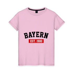 Женская футболка хлопок с принтом FC Bayern Est. 1900 в Новосибирске, 100% хлопок | прямой крой, круглый вырез горловины, длина до линии бедер, слегка спущенное плечо | bayern | fc bayern | fc bayern est 1900 | баерн