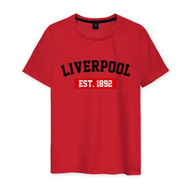 Мужская футболка хлопок с принтом FC Liverpool Est. 1892 в Новосибирске, 100% хлопок | прямой крой, круглый вырез горловины, длина до линии бедер, слегка спущенное плечо. | ливерпуль